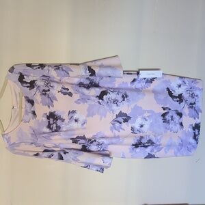 CK NWT Spring Print Bell Sleeve Size 14 Dress - Gold Back Zip - Pink,Lilac,White